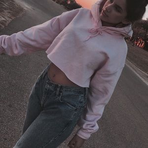 Pink Crop Hoodie // M